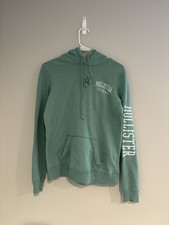 Hollister Pullover Hoodie Green Men s Hooded Pockets Drawstring Logo Graphic
