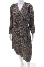 Joie Womens Animal Print V Neck A Line Wrap Dress Brown Black Size Medium