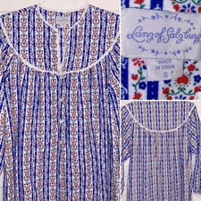 Lanz 79 Tyrolean Blue Grannycore 50 Inch Flannel Nightgown Womens Small EUC