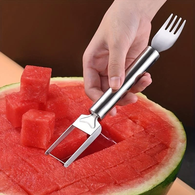 2-in-1 Stainless Steel Watermelon Cutter Fork Slicer Melon Cube Tool