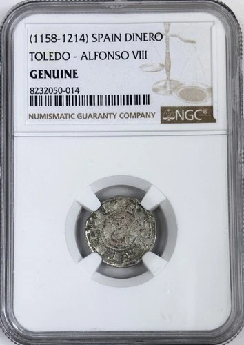 A-DS11 - Spain-Toledo Mint Alfonso VIII (1158-1214) NGC (NG) Dinero Silver Coin