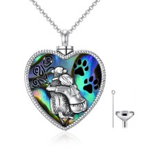 925 Sterling Silver Dog Urn Necklace for Ashes with Abalone Shel Dog Memorial...