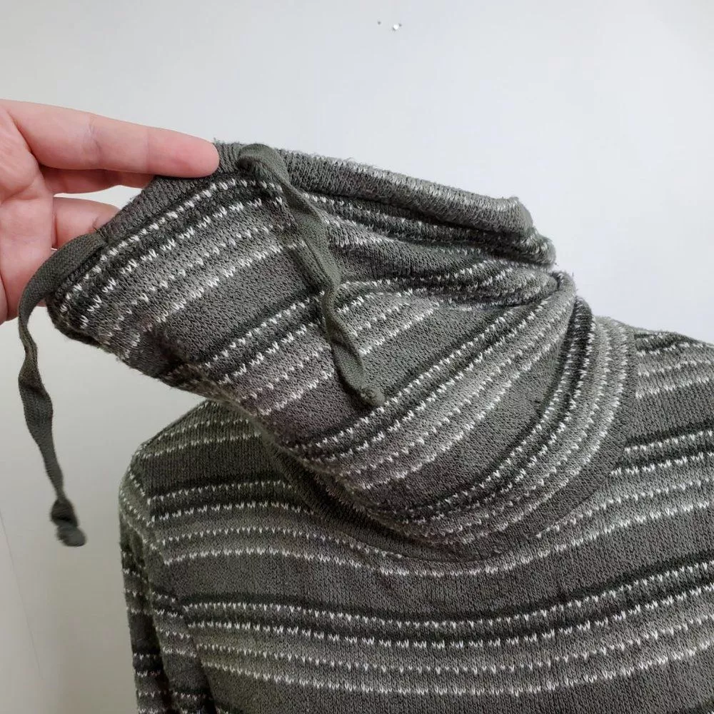Dressbarn Sunday Sweater S Green Stripe Drawstring Cowl Neck Dress