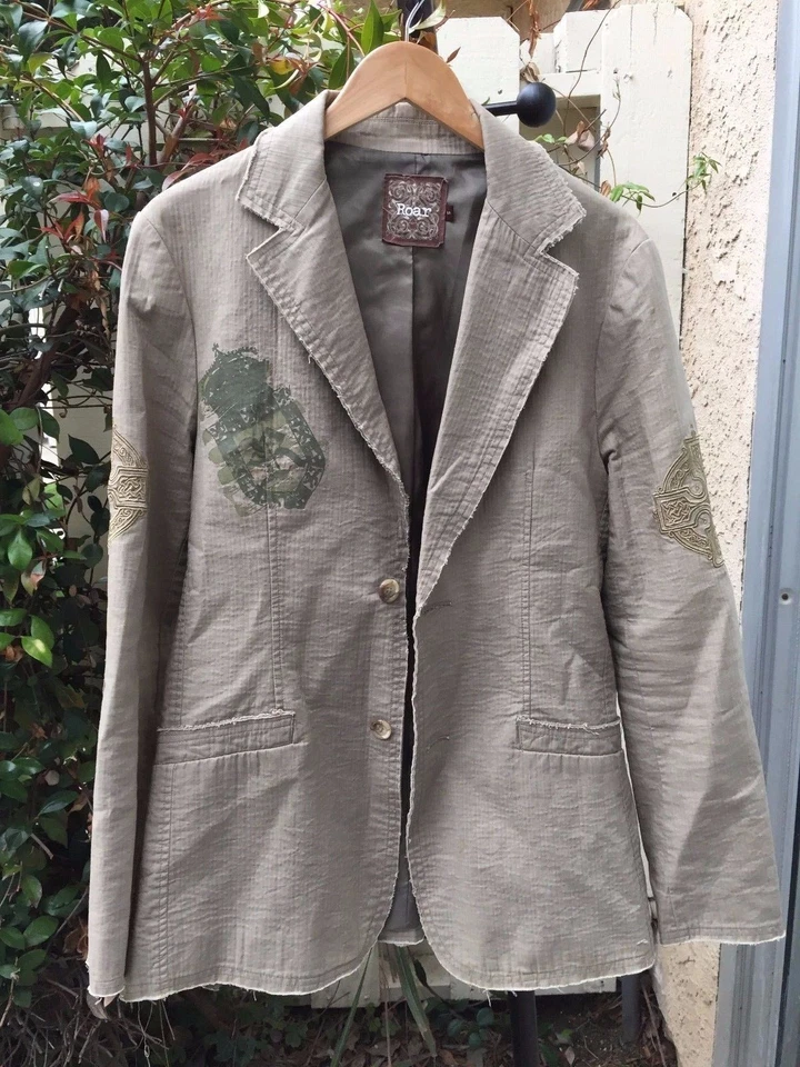 Men Retro ROAR Graphic Rough Cut Embroidered Sportcoat Jacket Blazer S Small Tan - Image 2 of 4