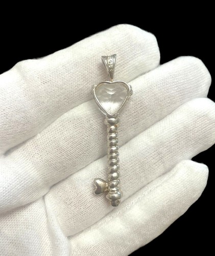 Sterling Silver Key Pendant - White Topaz Key to My Heart - 2” Length - Picture 2 of 8