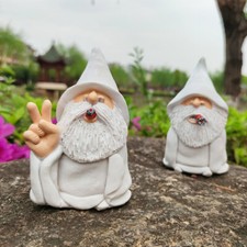 Smoking White Wizard Gnome Middle Finger Gard...