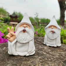 Smoking White Wizard Gnome Middle Finger Garden Yard Lawn Ornament Statue Decor