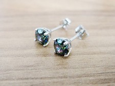 925 Sterling Silver - Mystic Topaz Round CZ Cubic Zirconia Stud Earrings
