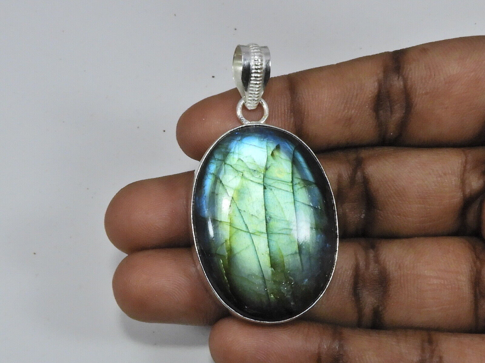 Pendentif En Argent Sterling 925 Avec Labradorite Naturelle - Pierre Bleue, Artisanal, 15.30 Grammes