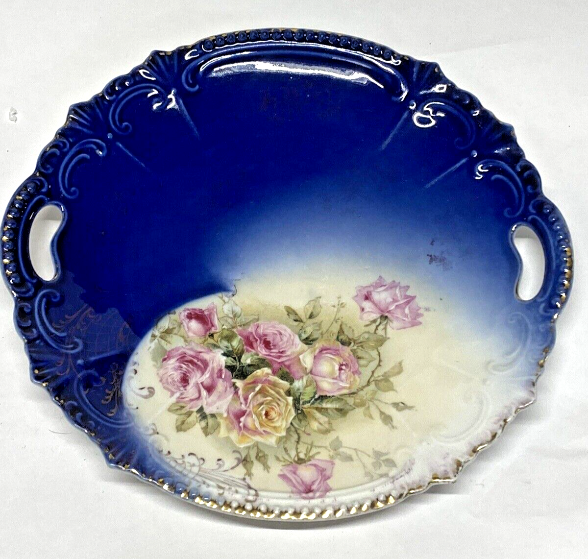 Antique Royal Bavaria China Blue Flow Plate Cobalt White