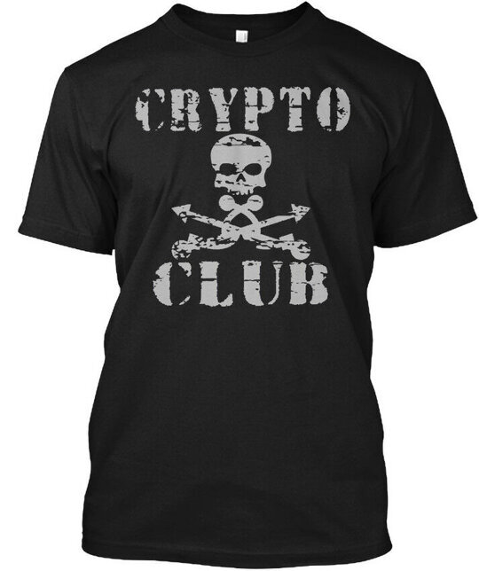 T-shirt Crypto-monnaie Jolly Roger Crypto Club – Fabriqué USA, Coton, Tailles S à 5XL, Noir, Imprimé Personnalisé