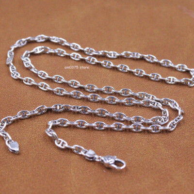 Echt S925 Sterlingsilber Halskette Damen Herren 3,5 mm Ankerkette Glied 24 Zoll L