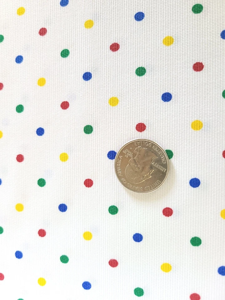 BTY X 60"W Corded 100% Cotton Fabric White With Polka-dots Primary Colors Quilts - Image 2 of 4