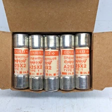 GOULD SHAWMUT A25X2 AMP-TRAP TYPE 1 FUSE 2 AMP 250V A25X2-1 (LOT of 5)