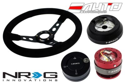 NRG 350 3'' Deep Steering Wheel Suede BK/160 Hub/2.0 Red Quick Release/Lock Matt