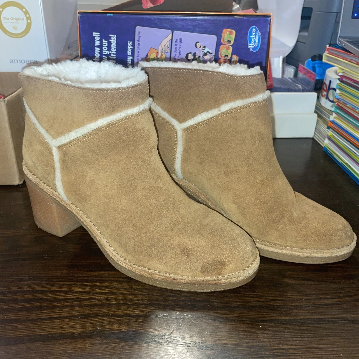 UGG Kasen Women s Shoes Suede Block Heel Ankle Booties In Chestnut