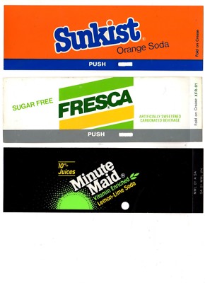 Coca-Cola Machine Inserts with Light Hole (3) 2 5/16'' x 7 1/16'' Fresca, Sunkist