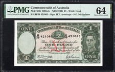 Australia 1 ONE Pound P26b R30a-b 1942 Armitage McFarlane PMG64 UNC DARK GREEN