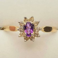 Natürlich Amethyst Und Diamanten Halo Damen Hochzeit Ring 10K Gelbgold Ring