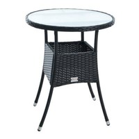 Beistelltisch Tisch Polyrattan Gartentisch Rattan Balkontisch Rund Schwarz