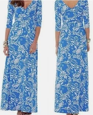 Lilly Pulitzer Maxi Dress Gloria Ariel Blue Tide Pools Faux Wrap Jersey Size XS