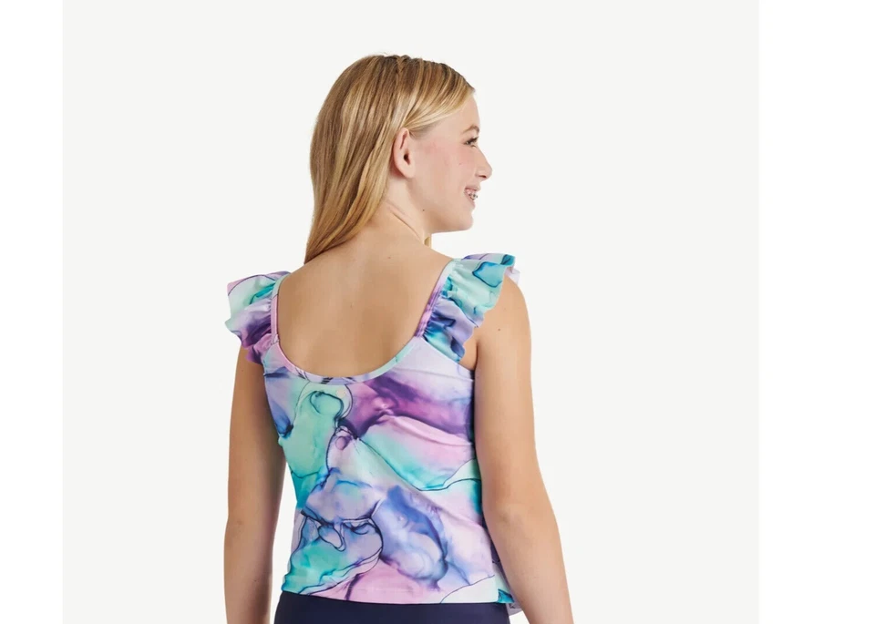 Justice Girls Ruffle Ruffle Straps Colorful Tankini Top, Size Large (12/14) - Image 4 of 4