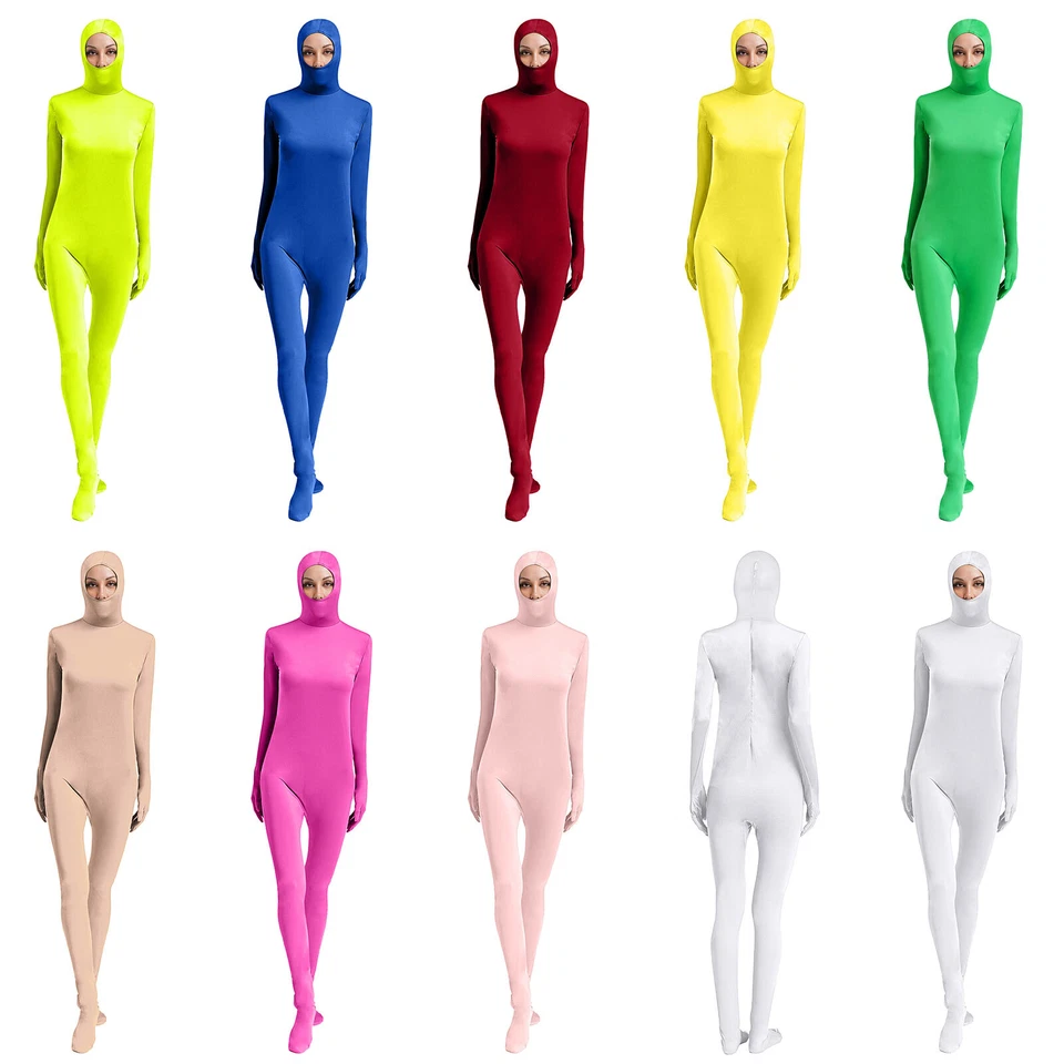 Unisex Frauen Männer Trikot Bodycon Jumpsuit Strampler Bodysuit Anzug Kapuze - Bild 3 von 4