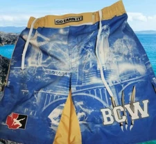 GO EARN IT BCW Wrestling Shorts MMA Adult Size M Blue Multicolored 
