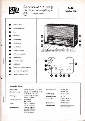 Service Manual-Anleitung  Saba Wildbad 100 