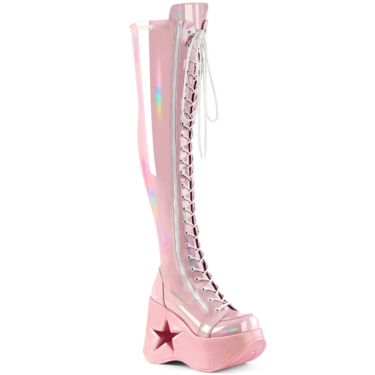 Pink lace up thigh high clearance boots