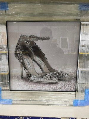 Designer Silber Glitzer Schuh Liquid Art Bild 55x55cm