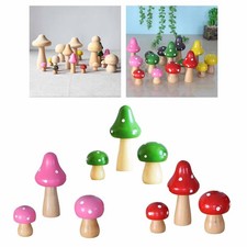 3 Pezzi Statua di Funghi Naturali Statuette in Legno, Artigianato d'Arte Micro