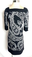 ADRIANNA PAPELL Size 6 Black Gray Print 3/4 Sleeve Dress 6