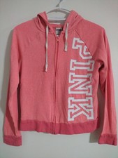 Victoria Secret PINK Sz XS Hot Pink Full Zip Hooded Lightweight Sweater C608
