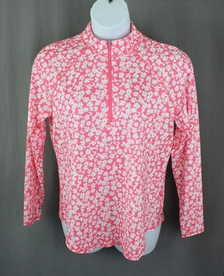 Jofit Damen rosa weiß Blumendruck 1/4 Reißverschluss Langarm sportlich Golf Top XL - Bild 1 von 4