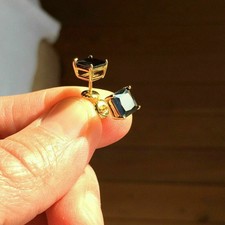 1Ct Princess Lab Created Black Diamond Women Stud Earring 14k Yellow Gold Plated