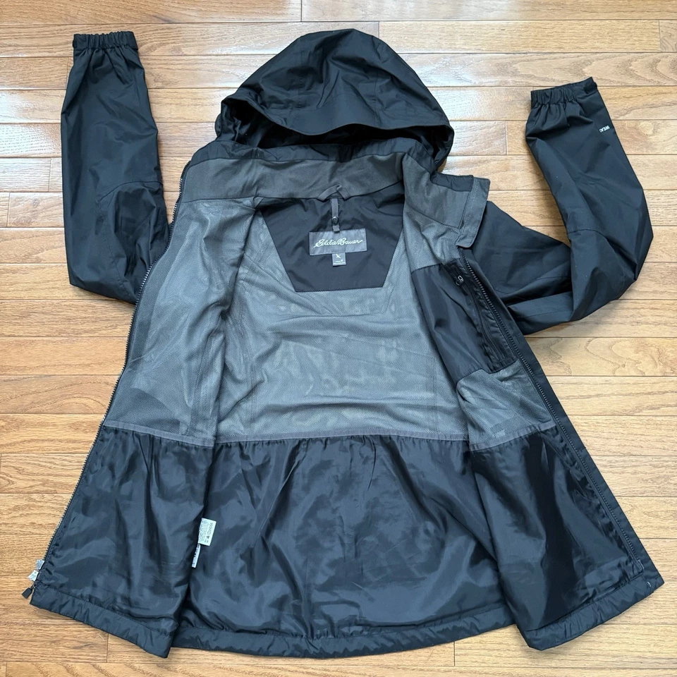 Chaqueta cortavientos Eddie Bauer para mujer M negra borde climático capucha extraíble deportiva Foto 3 de 4