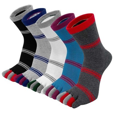 5 Pairs Toe Socks Mens Five Finger Striped Running Athletic Cotton Ankle