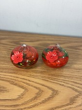 Glass Orb Ball Hummingbird Feeders Hanging Red Swirl Design Hand Blown
