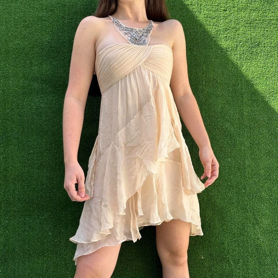 BCBG MAX AZRIA VANILLA JOYCE BEADED  Silk Fairy Core DRESS SIZE 0 XS - Image 2 of 4