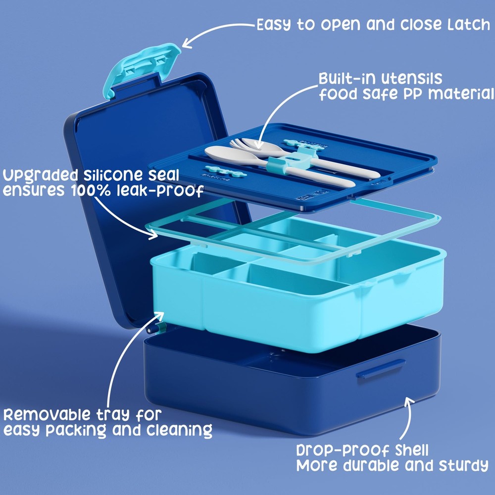Leak Proof Kids Bento Lunch Box with 4 Compartments BPA Free