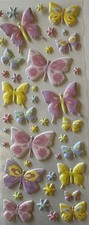 PASTEL PUFFY BUTTERFLIES Stickers 41pc Sticko  Flowers  Flying  Bugs  Card Making  