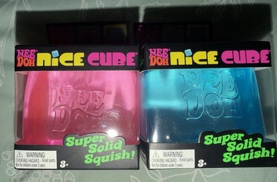 Nee Doh Nice Cube Super Solid Squish Squeeze Toy Lot of 2 Pink & Blue