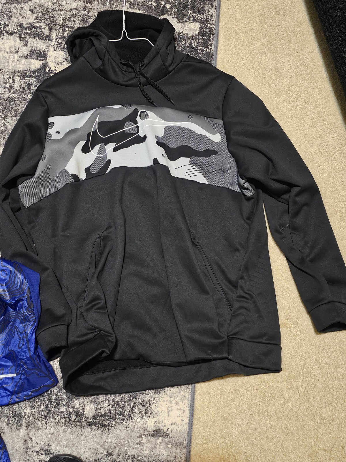 Nike Camouflage Fleece Pullover Hoodie for Men Black Hooded Sweatshirt