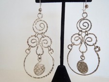 Hand Made in Croatia Silver Artisan Long Scroll Dangle Drop EARRINGS 3.5" Length