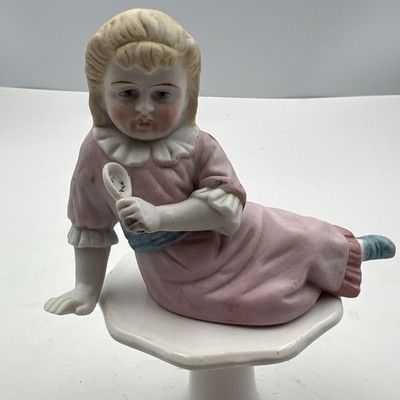 Antique bisque doll miniature laying down chubby beauty bathing beauty (German?)