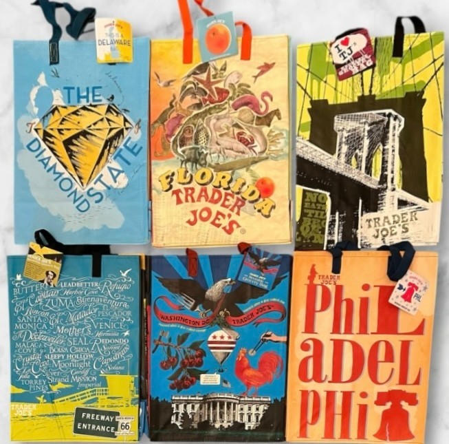 Trader Joe's Mystery Pack 3 Reusable State City Regional Design Shopping Bag Eco