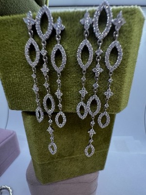 Real D VVS1 Moissanite Tassel Earrings 925 Sterling Silver 18k White Gold Plated