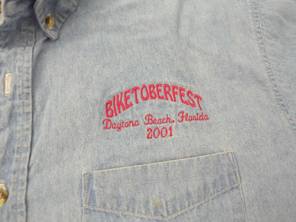 Vintage Biketoberfest 2001 Button Down Shirt Men's Extra Large Augusta Patriotic - Image 2 of 4