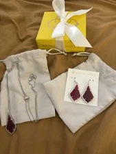 Kendra Scott Alex Maroon Drop Earrings With Adjustable Necklace